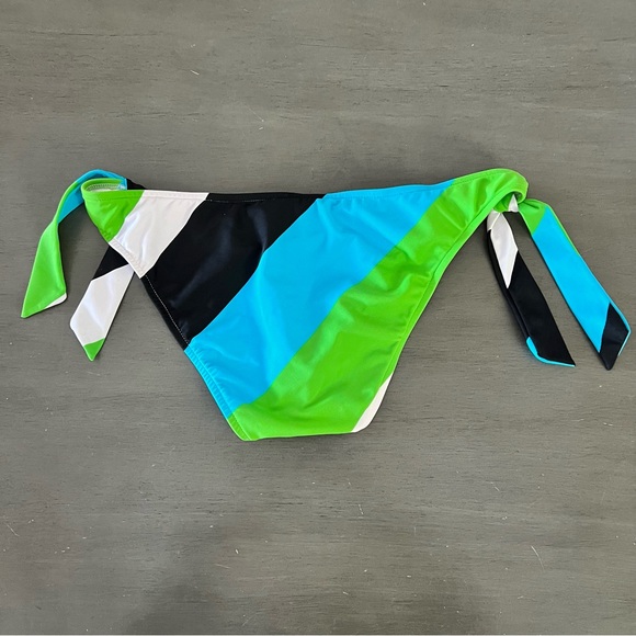 Island Soul Blue Black White Diagonal Stripe Moderate Coverage Bikini Bottom L - Picture 3 of 3